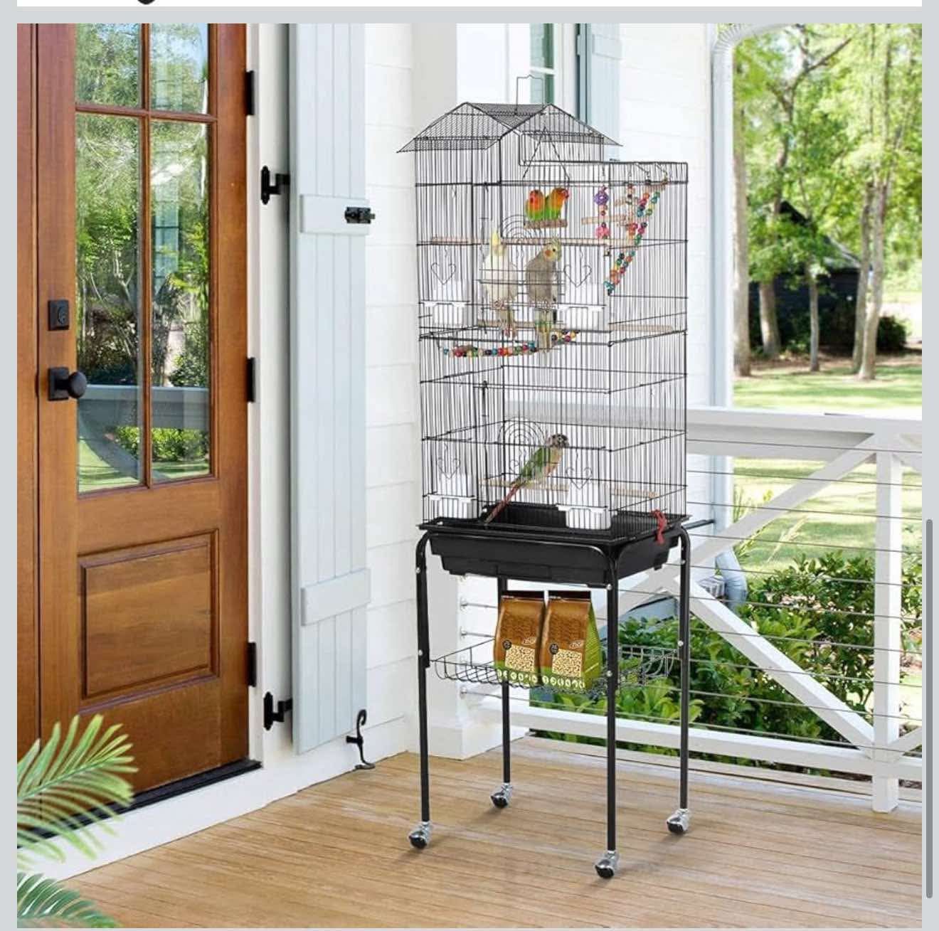 Bird Cage 64-inch Play Open Top Medium Small Parrot Parakeet with Detachable Rolling Stand for Parrot J-3