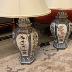 Pair Of Japanese Canton Styl Imari Style Lamps Mid-century