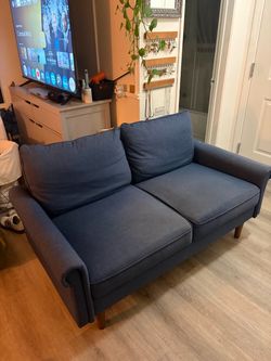 Blue Fabric Two-Seat Sofa
