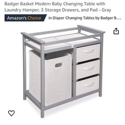 Baby Changing Table With Laundry Hamper And Three Drawers