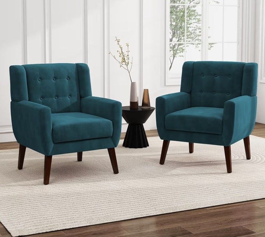 UIXE Accent Chairs Set of 2, Velvet Upholstered Armchair for Living Room, Modern Club Arm Chairs Comfy Single Sofa Button Tufted Bedroom Reading Seat