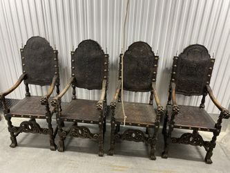 Classic Wood And Leather Chairs 4 