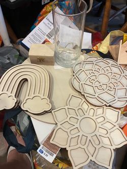 Large Arts & Crafts Supply Lot – Wood Shapes, Ribbon, Glass Gems & More