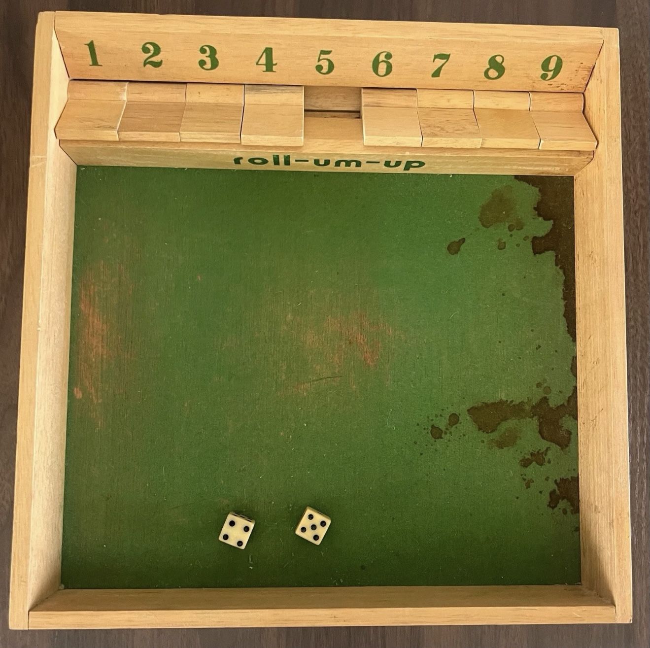 Vintage Roll-em-up Shut The Box Board Game With Dice and Original Box