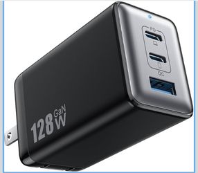 128W USB C Wall Charger,GaN III 3-Port Fast Charging Station,PD QC Foldable Charger Block Portable 65W Laptop Adapter for MacBook Pro/Air,iPad Pro,Gal