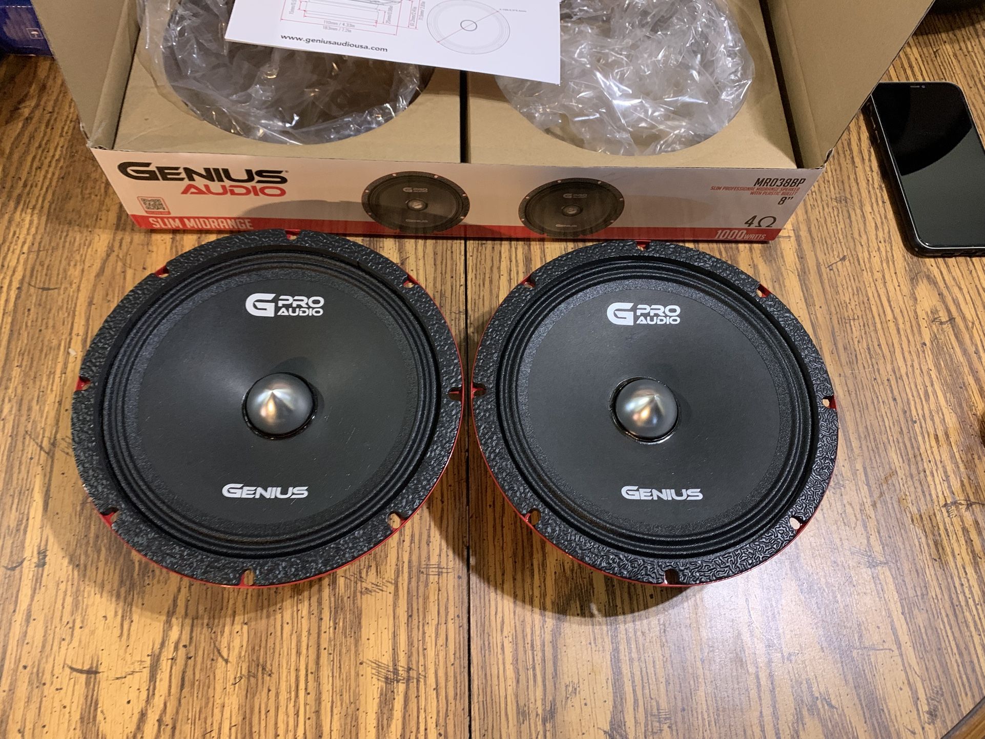 New Pair 8” Genius Audio Slim Bullet Midrange Speakers $90 Per Pair 