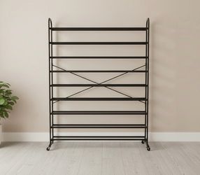 Rolling Metal 10 Tier Shoe Rack Closet Organizer Shelf! Great condition! 43.5x10x59in