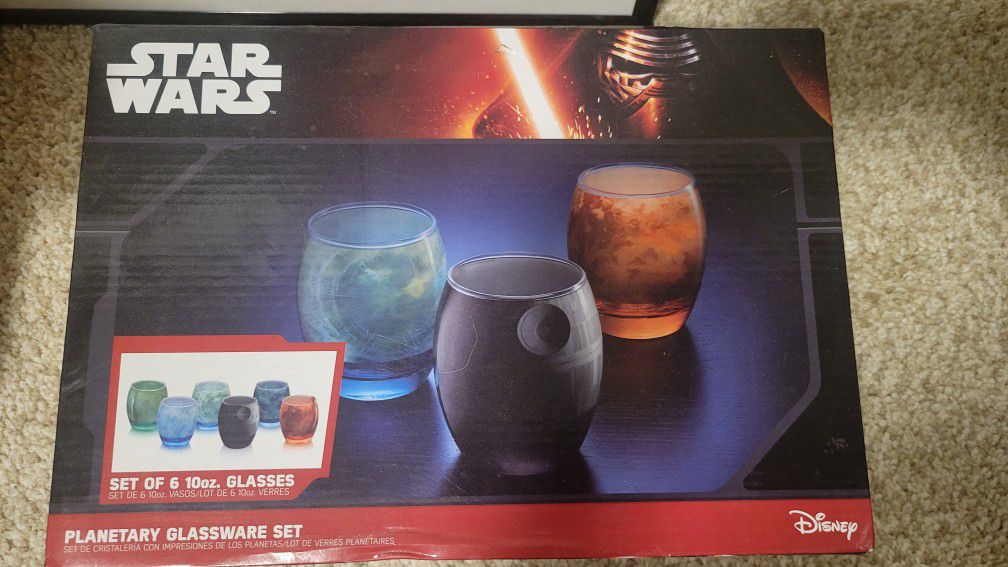 Disney Star Wars Planetary Glassware Set of 6 10oz Bar Glasses Cups, 2015 NEW