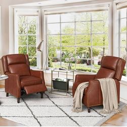 Genuine Leather Recliner Chair Arm Chair with Nailhead Trim (Set of 2)