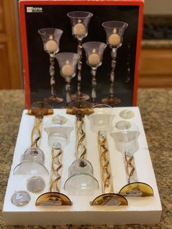 5 Piece Amber Glass Candle Set