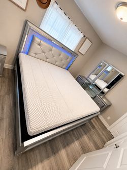 King Bed Frame with LED Headboard