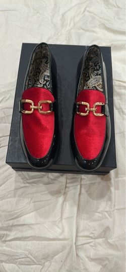 Red Velvet and Black Patent Loafers