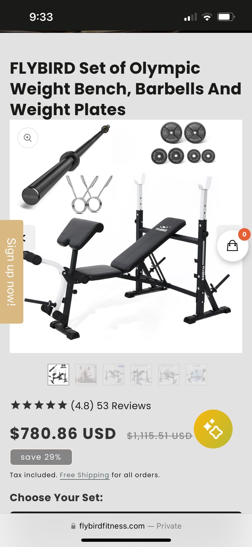 FLYBIRD Set of Olympic Weight Bench, Barbells And Weight Plates