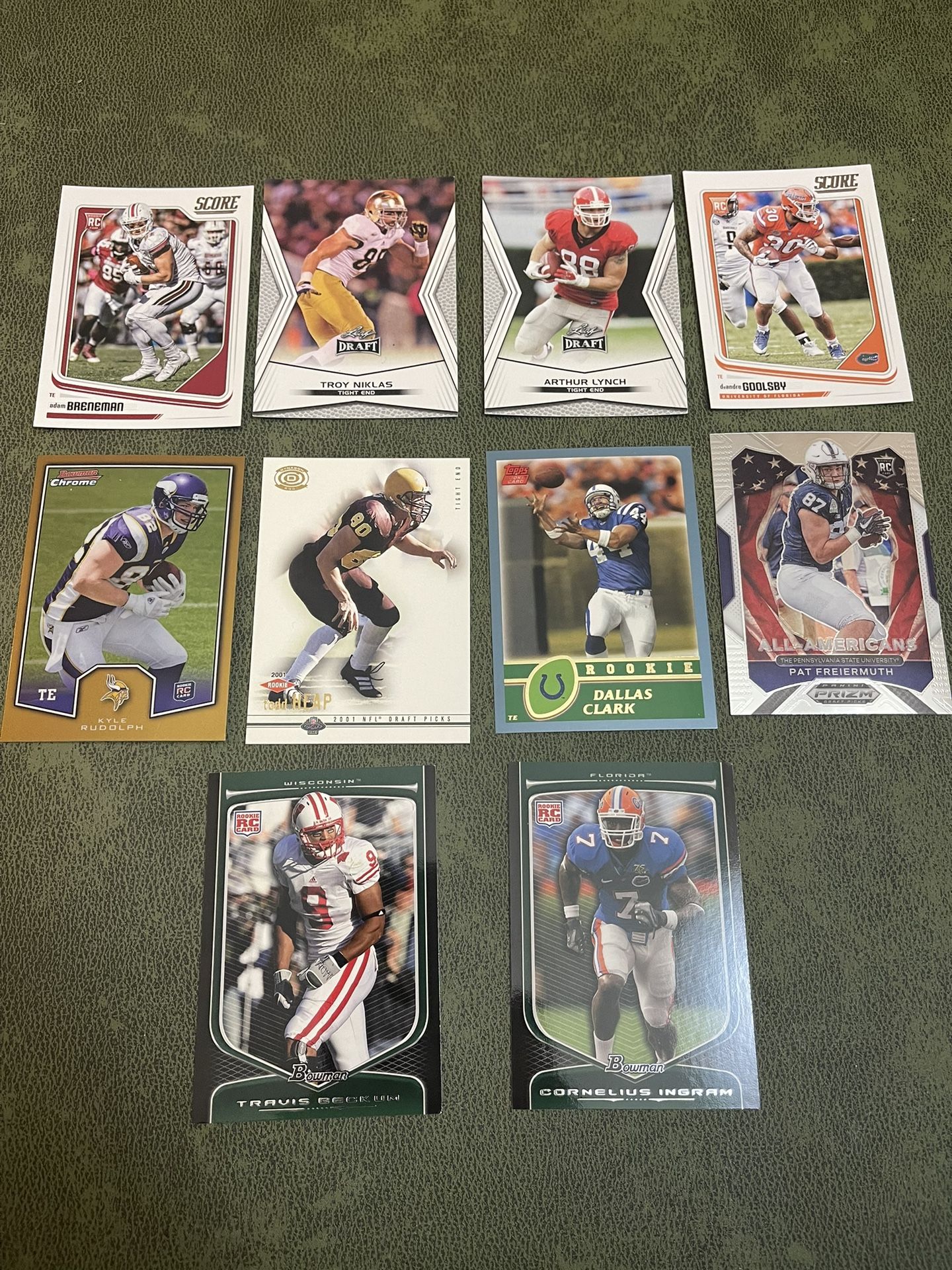 Lot of 12 NFL TE Rookie Card Lot-Rudolph-Heap-Clark-More