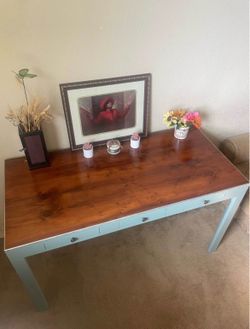 Light Blue and Wooden Table