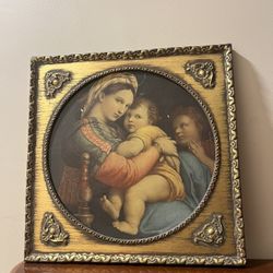 Vintage Madonna Of The Chair In Gold Wood Ornate Frame