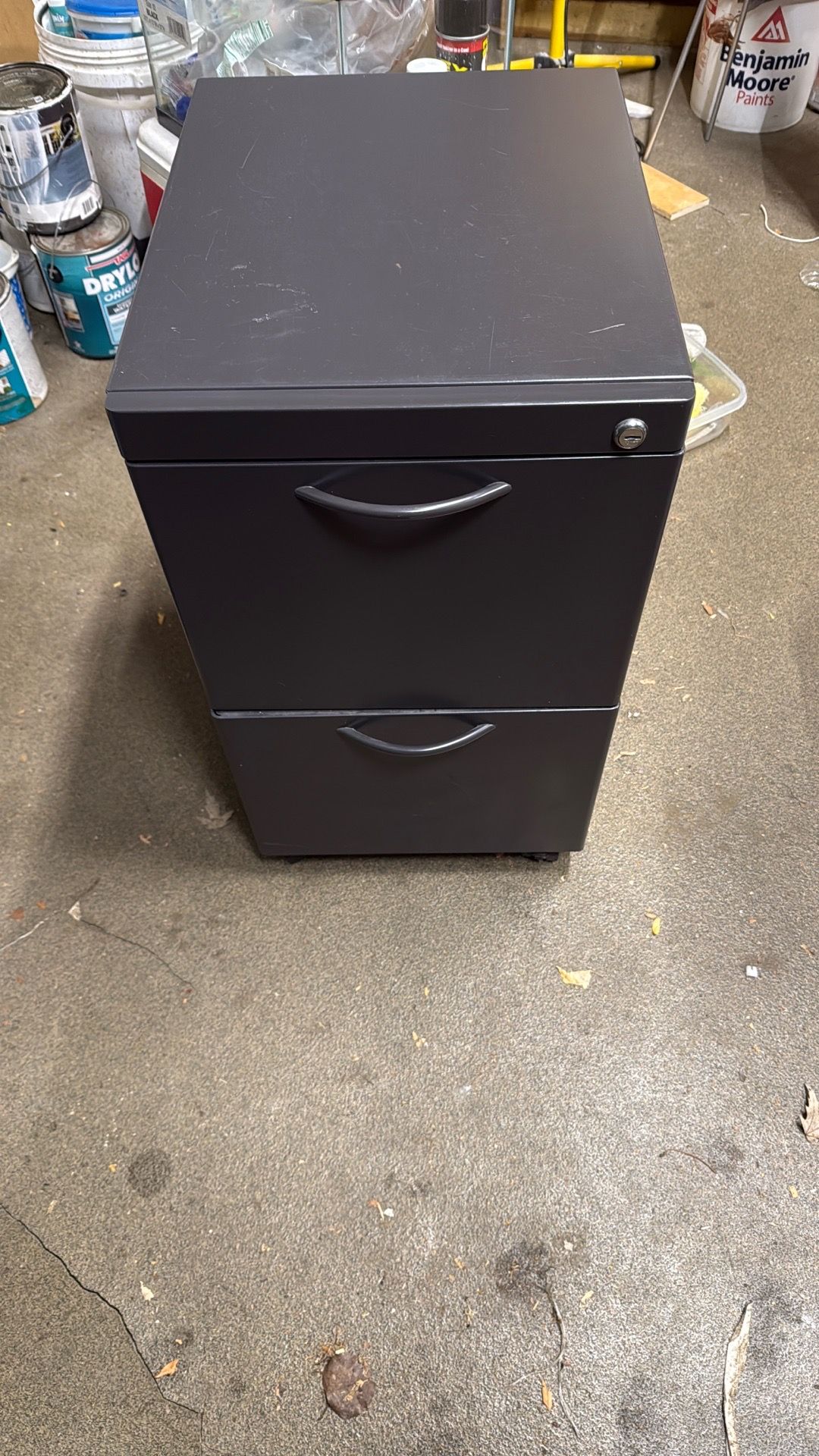 Two drawer metal file cabinet with lock and key