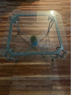 Vintage Glass and iron coffe table