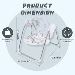 New In Box Portable Baby Swing for Infants, Compact & Foldable Infant Swing with 5-Speed Swing,Music, Timer, Cushioned Seat, Battery Operated, 0-9 Mon