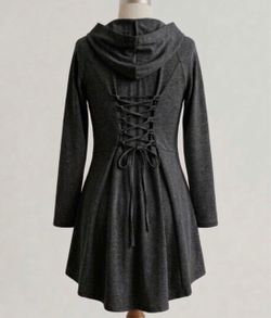 Dark Gray Hooded Lace-Up Back Dress