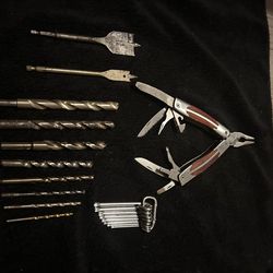 Various Tools - Gold Oxid for Metal  & Flat Spade Wood Drill Bits, Torx Hex Star Key Wrench Set, Multiple Tool Fold Up)