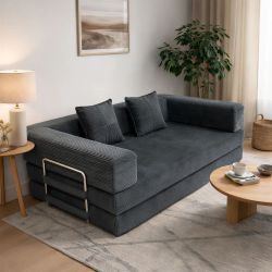Compressed sofa Bed Dark Grey Corduroy fabric, New Especial price