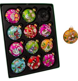 Kurt Adler 12 Days of Christmas Glass Ornament (Set of 12), 65mm