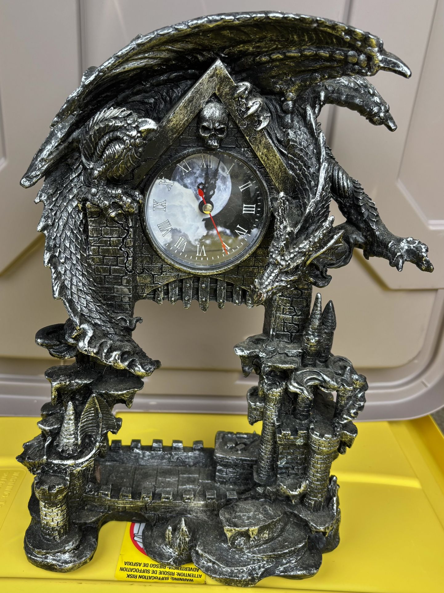 Large Gothic  Dragon Overlord Guarding Castle Pendulum Table Clock Statue 13" RARE!! 