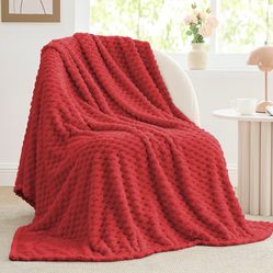 Luxuriously soft flannel 3D jacquard red blanket. 50”X60”.  machine, washable stylish for all seasons, soft and fluffy.