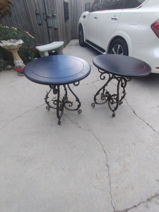 Two Wood And Metal Side Tables