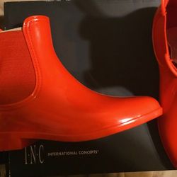 New I.N.C. International Concepts Raelynn Women's Size 7 Red PVC Ankle Rain Boots W/Box  O.B.O.