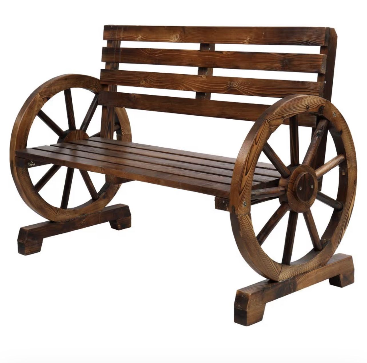 Outdoor Bench Wooden Garden Seat - 41 Patio Rustic 2-Person Wagon Wheel Furniture (Style 1)S050
