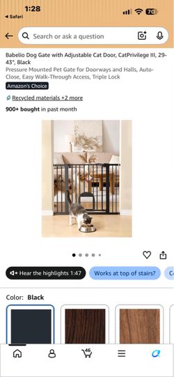 Babelio Dog Gate with Cat Door, Black