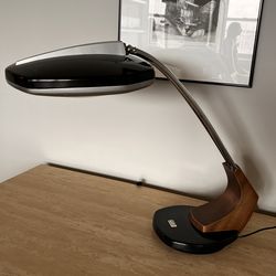 Vintage Fase Falux Black, Chrome & Wood Desk Lamp.