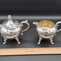 Vintage Sheridan Silverplate Creamer & Lidded Sugar Bowl