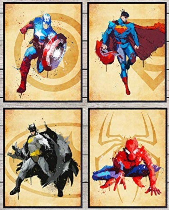 Superheroes Wall Art Spiderman Batman Superman Captain America Kidsroom Gameroom Theater Den Gym ComicCon