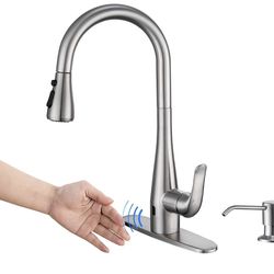 Touchless Kitchen Faucet with Soap Dispenser and Pull Down Sprayer - Single Handle brushed nickel
