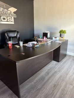 Large Dark Brown L-Shaped Executive Desk