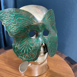 Vintage Rare! Brass Decorative Face with Butterfly Mask Showpiece 7" tall