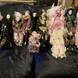 Vintage Harlequin Pierrot Porcelain Dolls