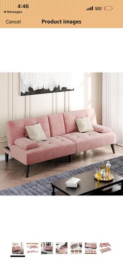 Shintenchi Futon Sofa Bed, Velvet Foldable Couch Reclining Sleeper w/Removable Armrests, Upholstered Loveseat w/Folding Cup Holders for Home, Office, 