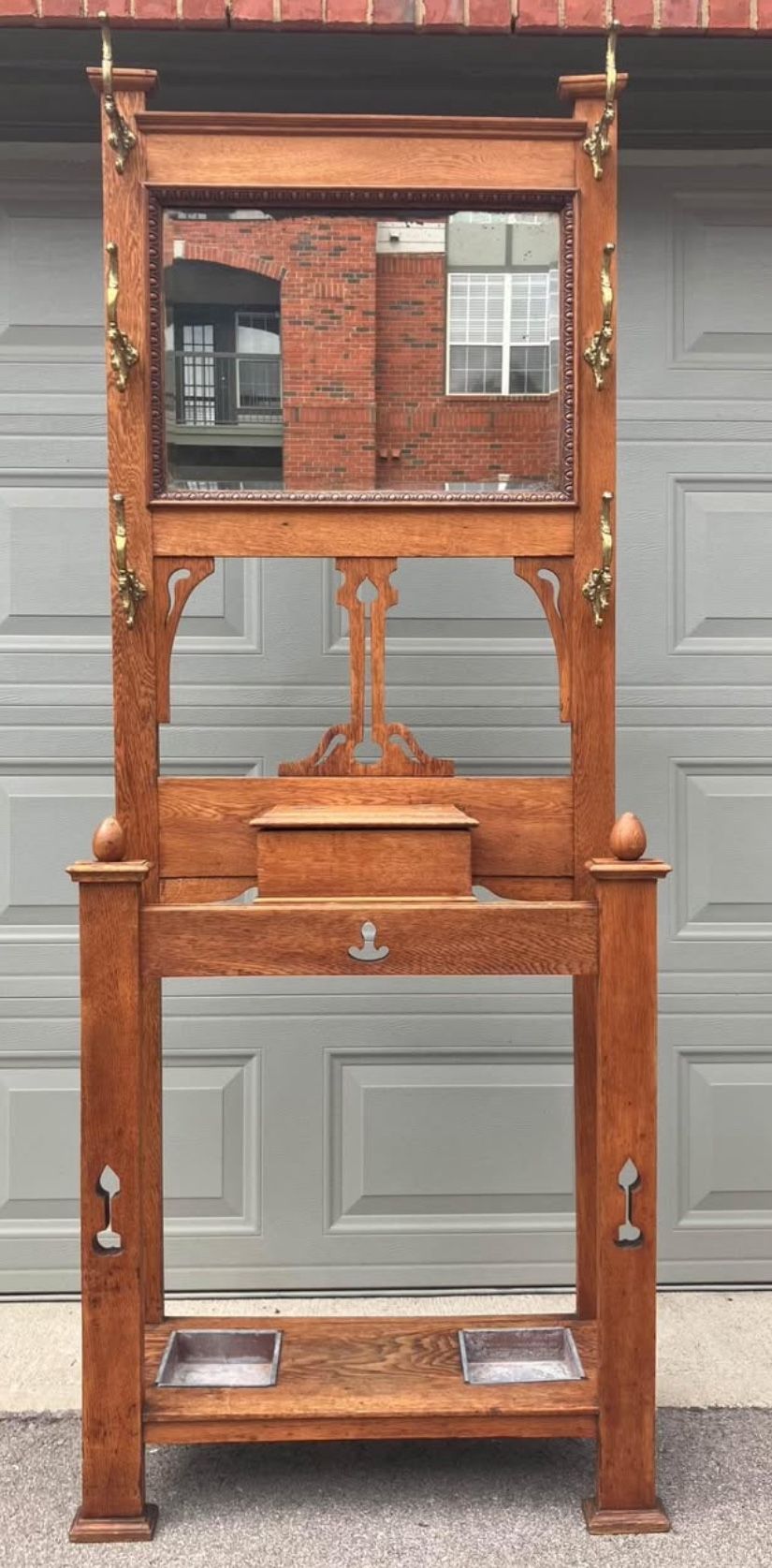 Hall Tree- Arts and Crafts Period Antique- red oak