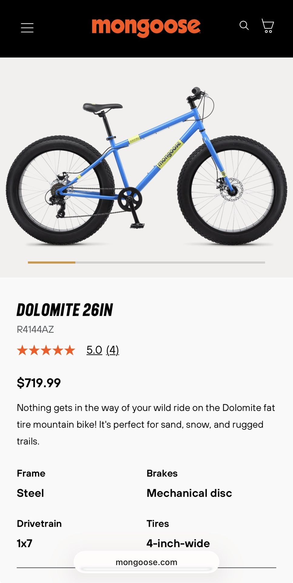 MONGOOSE DOLOMITE UNISEX MOUNTAIN BIKE 26in - BRAND BEW