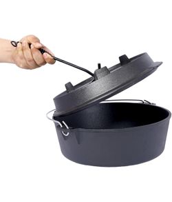 5.5qt Camping Dutch Oven, Pre-Seasoned Cast Iron Camp Dutch Oven Pot With Skillet Lid, for Use in the Oven, on the Stove, Grill, or over the Campfi