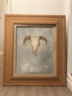 Wood Framed Steer Skull Painting