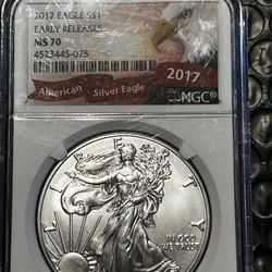 2017 Silver American Eagle, .999 Fine Fine, NGC MS70 Early Releases