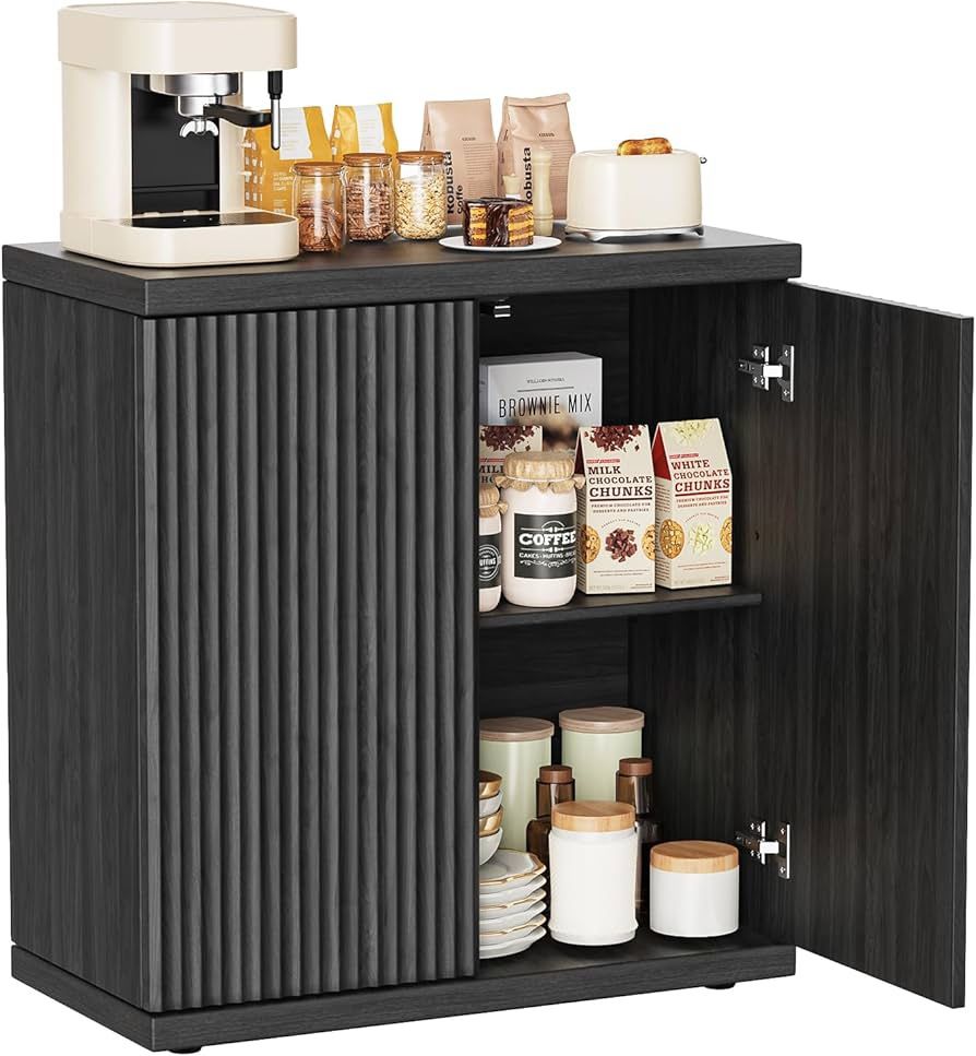 Fluted Buffet Cabinet Sideboard with Storage,Modern Credenza Accent Cabinets with Door&Adjustable Shelves, Modern Coffee Bar Table for Living Room Kit