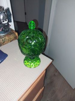 Antique emerald green glass candy dish