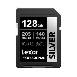 Lexar 128GB Professional SILVER PRO SD Card, UHS-II, C10, U3, V60, Full HD, 4K, Up To 280MB/s Read SDXC Memory Card