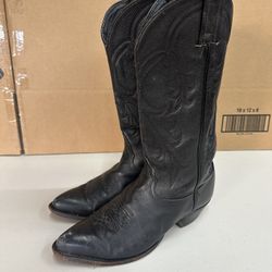 Tony Lama Cowboy Boots 1992 Women's Size 7.5 L Shoes Black Leather Roper Western